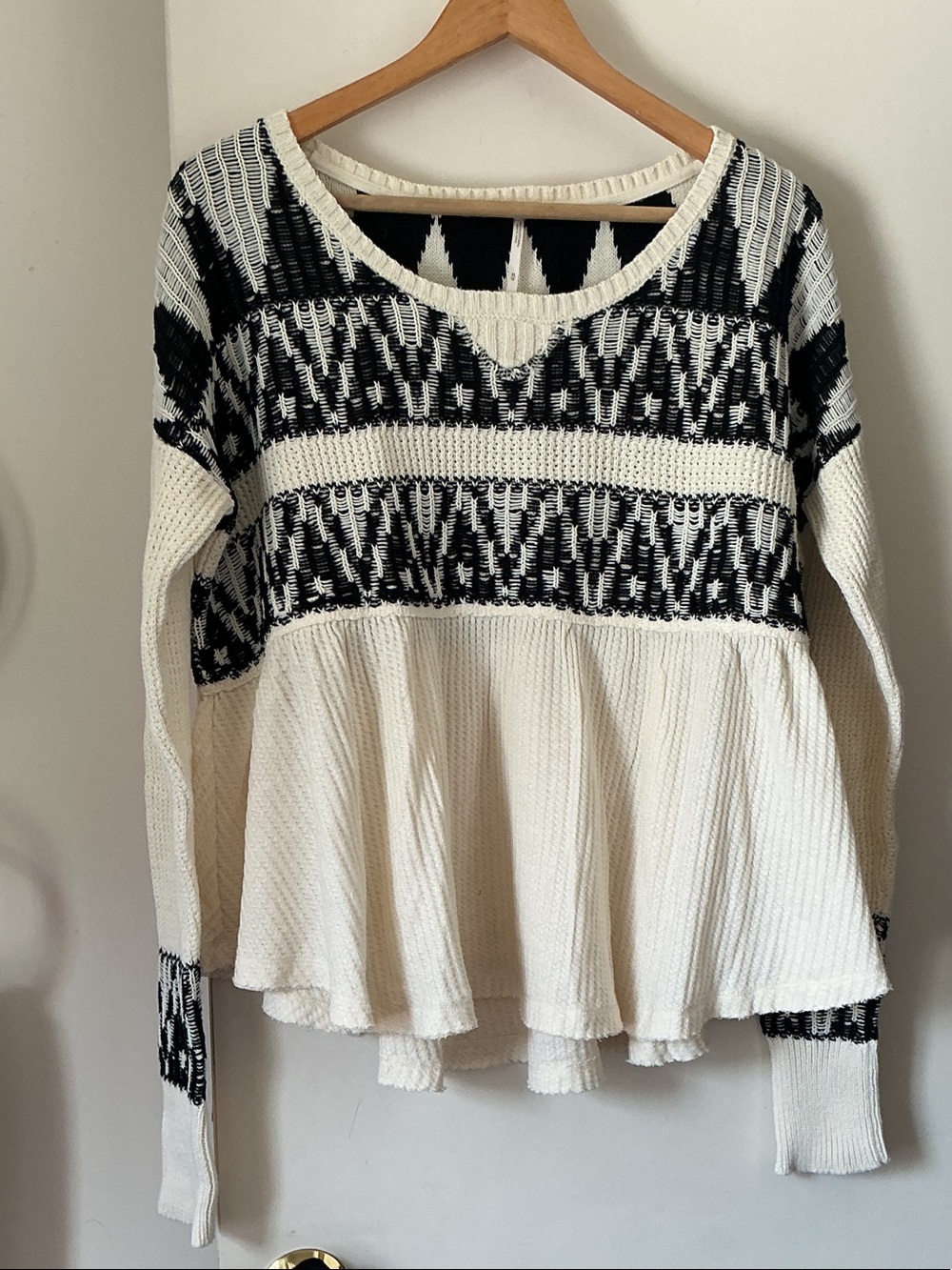 FREE PEOPLE Black & Cream Knit Peplum Sweater